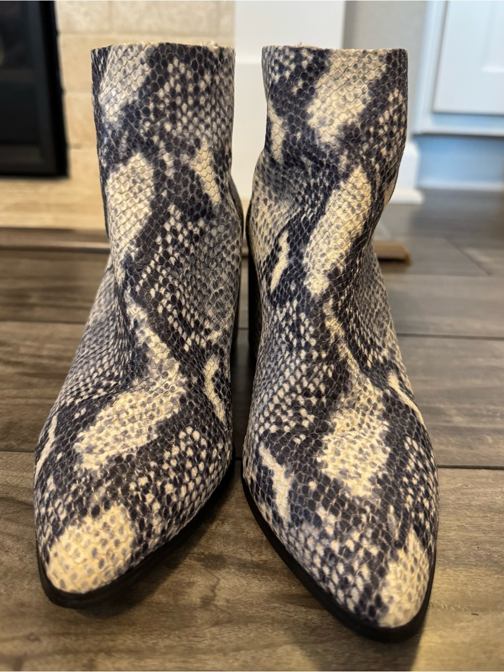 Steve Madden Snake-Print Pointed Chunky Heels - Beige & Black